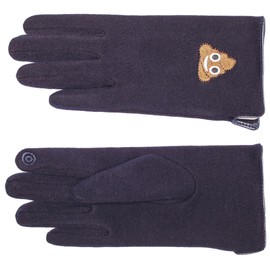 EEM Children's Knitted Gloves with Touchscreen Function and Emoji Embroidery, Monkey Unicorn Pile, Stretch, pile navy