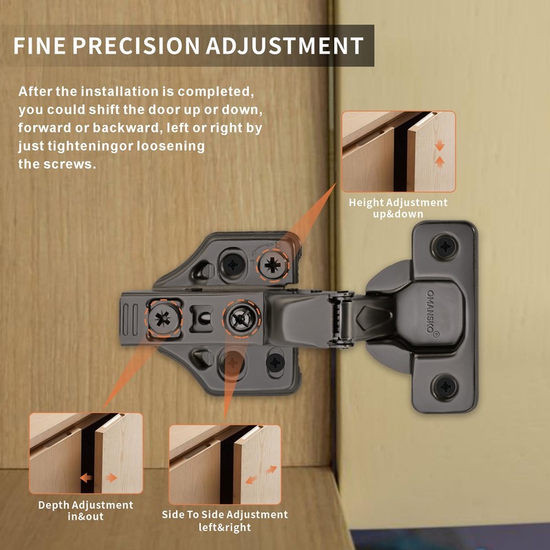 6 Pack Inset Soft Close Cabinet Hinges 105° Frameless 3