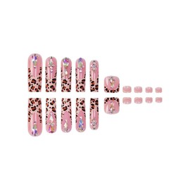 Leopard Print Press on Nails Diamond Toe Nails press ons Set French Tip Fake Nails Long Square False Toes Nude Stick on Nails Full Cover Glossy Acrylic Glue on Toenails for Women Manicure 48Pcs