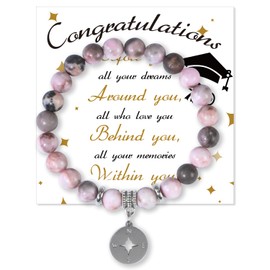 2025 Graduation Bracelets for Her, High School College Graduation Gifts for Him, Beaded Stretch Bracelet with Cards for Women Men Friends (Pink)