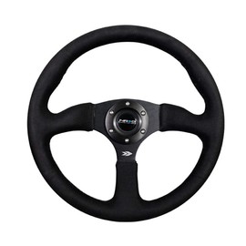 NRG Innovations NRG-RST-023MB-SA Reinforced Steering Wheel 350mm Sport Leather Racing (2.5" Deep) Comfort Grip, 4mm Matte Black Spoke with Alcantara Finish