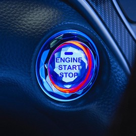 Car Engine Ignition Start/Stop Button Cover,Car Ignition Button Decorative Ring Sticker,Crystal Start Button Ignition Protection Cover,Car Internal Protection Switch Button Cover(Blue)