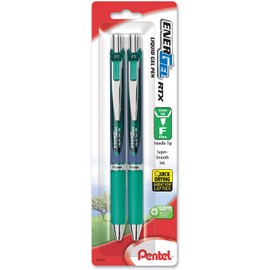 Pentel ENER-GEL RTX Retractable Liquid Gel Pen, 0.5mm, Needle Tip, Fine Line, Green, Pack of 2 (BLN75BP2D)