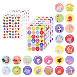 Vicloon Reward Stickers for Children, 1200 Stickers Motivational Stickers, 10 Star Stickers and 4pcs Animals Rewards Stickers for Toddlers Classroom Stickers Teacher Supplies (B)