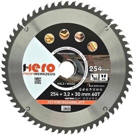 HERO Kreissägeblatt 254 x 30/20 mm 60 Zähne Hartmetall Sägeblatt TCT Ersatzsägeblatt für Holzbearbeitung Weich & Hartholz, Nichteisenmetalle Universal Handsäge, Gehrungssäge, Tischkreissäge, Kappsäge