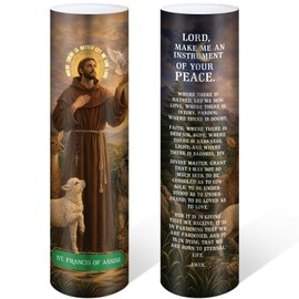 Anglechic Religious St Francis of Assisi LED Candle Gift Catholic St Francis Flameless Prayer Candle Gift for Devotional Prayer Home Church Baptism First Communion Decoration, Battery Not Included