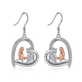 Horse Earrings Gifts for Her Women Sterling Silver Love Heart Horse Dangle Earrings Christmas Gifts