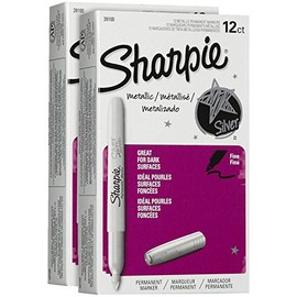 Sharpie Metallic Permanent Markers, Fine Point-Silver-12 ct, 2 pk