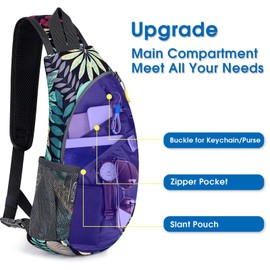 G4Free Sling Bags Men and Women Shoulder Backpack Small Crossbody Chest Sling Backpack (Blue Leaf)