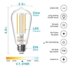 TJOY 36 Pack Vintage 8W ST58 LED Edison Light Bulbs 60W Equivalent, 800Lumens, 2700K Warm White, Dimmable, E26 Base LED Filament Bulbs, CRI80+, Antique Glass Style for Home, Bedroom, Office, Farmhouse