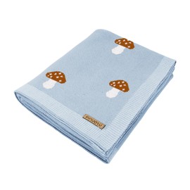 Pinuotu Mushroom Baby Blanket for Boys & Girls,100% Cotton Knitted Receiving Swaddle Crib Stroller Blanket (Blue /40x 31 inches)