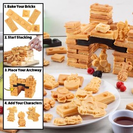 Fantasy Castle Waffle Maker- Bake & Build Castle of Waffles or Pancakes Shaped Like Bricks Knights Princesses Dragons & More- Electric Nonstick Iron w 4 Removable Dishwasher Safe Plates- Kids Gift