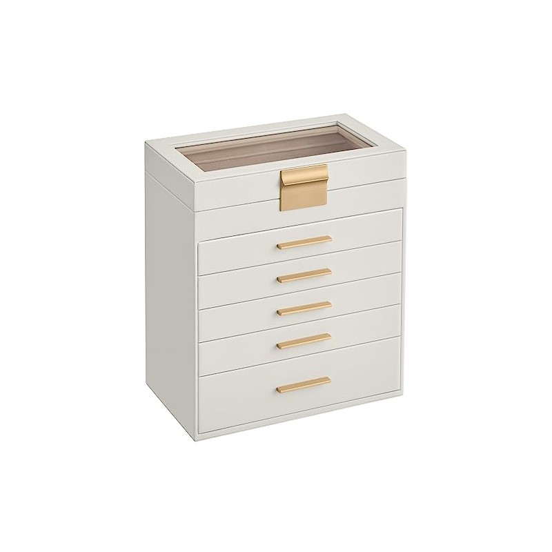 SONGMICS Caja de Joyas, 6 Niveles, Tapa de Cristal, 5