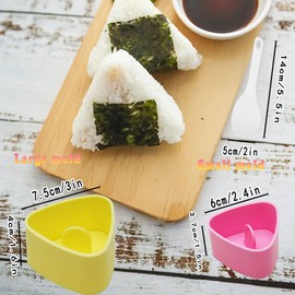 Gfamous 2 large and 2 small triangle sushi moulds, with 2 rice spoons, rice shaper, DIY tool, sushi onigiri mould, triangular sushi mould, sushi maker mould, triangle, DIY onigiri mould, pink and