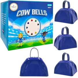 Dreidel Company Metal Cowbell Noisemaker Cheering Bell & Chimes, New Years, School & Wedding, 3" Blue, 6-Pack