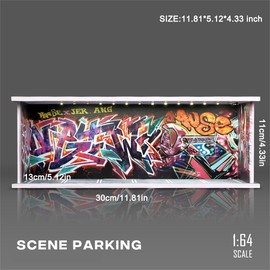 1/64 Car Model Display Case with LED Lights for Hot Wheels,Matchbox Cars Diecast Alloy Small Truck Collectibles Storage Box-Graffiti Scenes Parking lot(KW384-E)