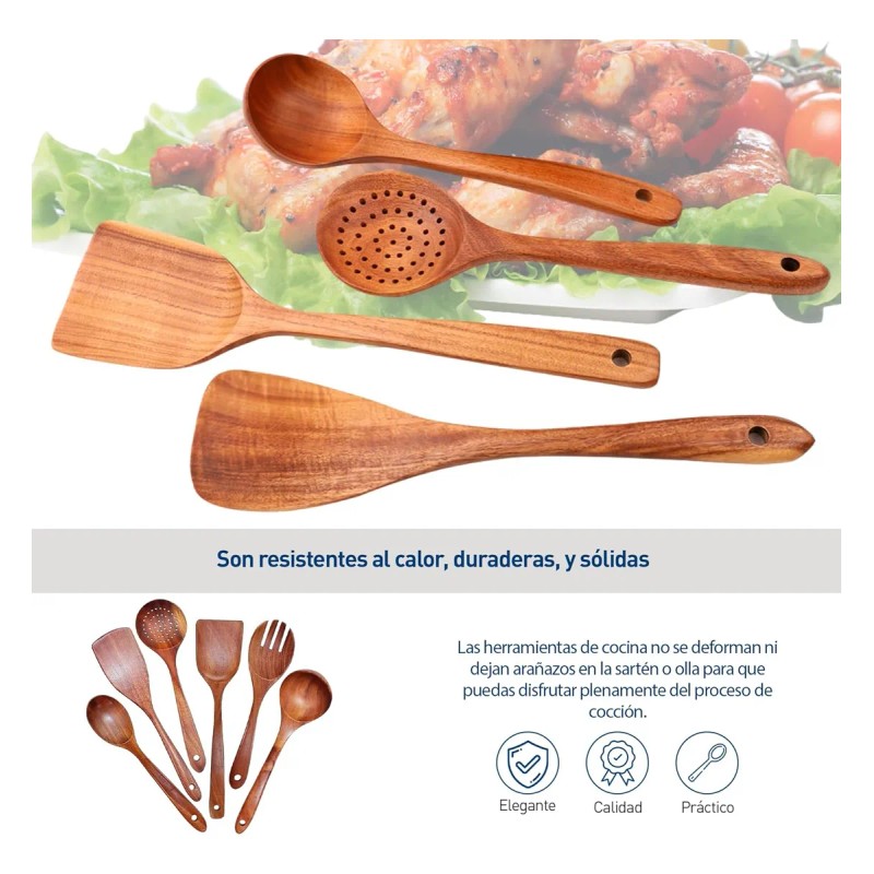 Juego De Palas Y Cucharas De Madera Para Cocina Café