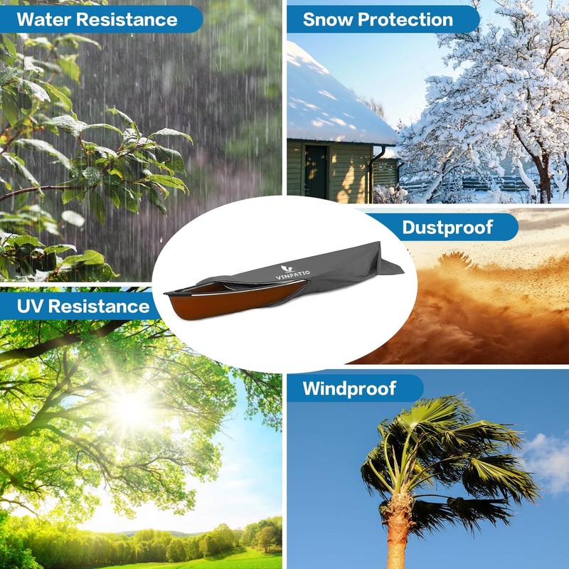 Kayak Cover 600D, Waterproof Full Coverage Canoe Cover with Zipper,