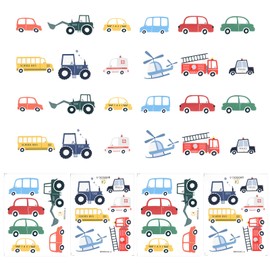 KFHENSOMR Cars Wall Decals 24pcs Watercolor Cars Room Decor for Boys Transportation Truck Vehicle Self-Adhesive Truck Tractor Excavator Bus Vinyl Wall Stickers Decal Walls Decals for Boys Bedroom