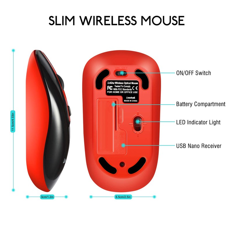 Leadsail Wireless Slim USB Mouse, Silent Click 3 Levels, 4