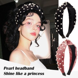 LOVNFC Trendy Women's Headband Set: Stylish Knotted Headbands and Hair Loops for Girls with Wide Knot Headscarves in Pearl Velvet - Non-Slip & Fashionable black blusher