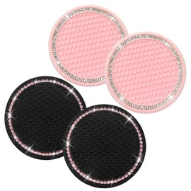 4PCS Car Coasters with Bling Rhinestones, Non-Slip Cup Holder Inserts, 2.75 Inches Car Must Haves and Passenger Princess Car Accessories for Women, Men, and Beetle Lovers (2 Pink and 2 Black)