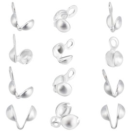 Beebeecraft Pack of 160 4 Styles Open Pearl Tips Knot Covers 925 Sterling Silver Plated 5.5/6/7.5/8 mm Tiny Shell Pearl Covers for Folding, Knot Covers