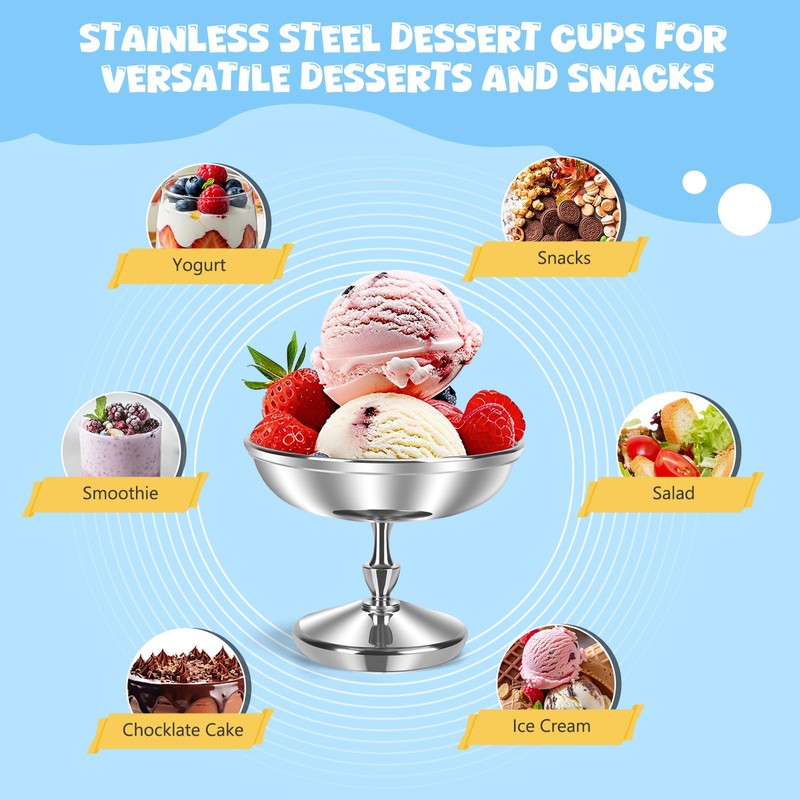 GearRoot Ice Cream Bowls Stainless Steel Dessert Cups, 2 Pack
