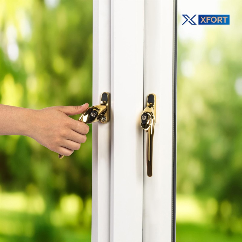 XFORT Cranked Locking Window Handle Installation Kit in Polished Brass,