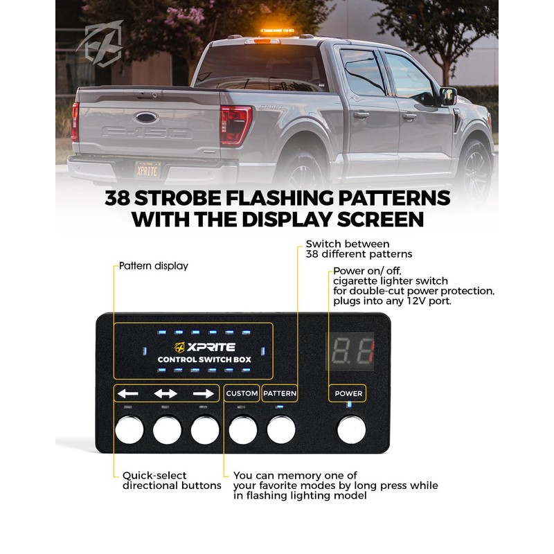 Xprite Amber Rooftop Emergency Strobe Light Bar, US Flag Beacon