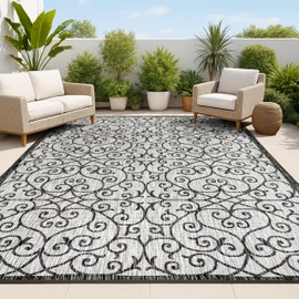 JONATHAN Y Vintage Filigree Indoor Outdoor Area Rug 6X9 Light Gray/Black, Madrid Textured Weave for Backyard, Patio, Porch, Easy-Cleaning, High Traffic, Pet-Friendly, Non-Shedding (SMB107E-6)