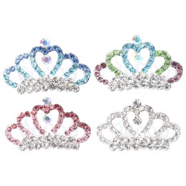 Lurrose Mini Tiara con Peine 4 Piezas de Corona de Princesa de Diamantes de Imitación Clip de Pelo Pequeño Brillante Peine Lateral para Fiesta de Cumpleaños Pegeant