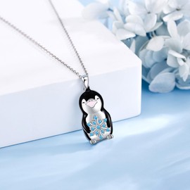 VENACOLY Penguin Chain Sterling Silver Snowflakes Penguin Pendant Necklace Christmas Jewellery for Women, No Gemstone