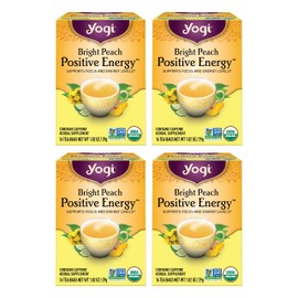 Yogi Tea Bright Peach Positive Energy Tea - 16 Tea Bags per Pack (4 Packs) - Organic Tea to Support Focus & Energy - Includes Oolong Tea Leaf, White Hibiscus Flower, Rose Hips & More