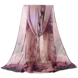 SamHeng Women Floral Chiffon Scarf Lightweight Fashion Flower Leaf Print Scarves Long Shawl Wrap Sheer Neck Scarfs Sunscreen Head Scarf Multi-use Scarves for Ladies Spring Summer Autumn (Purple)