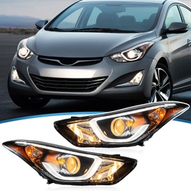 TTUN AUTO Compatible with 2014 2015 2016 Hyundai Elantra Sport/Limited Headlight Halogen & Reflection Bowl Type with LED Daytime Running Lamp 92101-3Y510 92102-3Y510