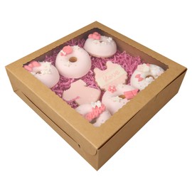 12pcs 9x9x2.5 Inches Brown Pie Box Bakery Boxes with Window Cookie boxes Treat Boxes Dessert Boxes Donut Boxes Muffin Boxes for Pastry Candy Small Cake Cupcake for Gift Giving Party