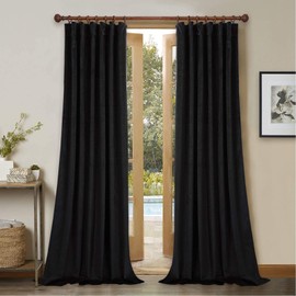 StangH Black Velvet Curtains 96 Inches Long - Thermal Insulated Patio Door Curtain Drapes, Noise Buffer Privacy Assured Curtain Panels for Living Room/Bedroom, 52 x 96, Set of 2