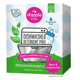 Dapple Baby Dishwasher Pacs, Hypoallergenic Dishwasher Pods Powered by Plants, Removes Milk Residue & Odor on Dishes, Baby Bottles & Kitchenware, Fragrance Free, 50 count
