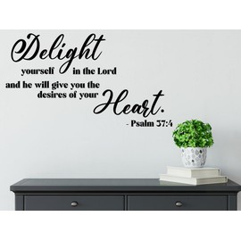 Bible Verse Prayer Wall Decal Sticker, Delight Yourself in The Lord.. - Psalm 37:4 Inspirational Christian Religious Scripture Quotes Vinyl DIY Remove Wallpaper Mural for Livingroom Home Office