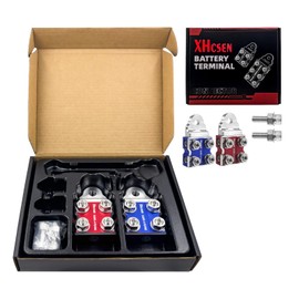 8-Way Battery Terminal Connectors with Bolt Down Ends or Threaded Studs, Heavy-Duty 8AWG to 4/0 AWG Battery Terminals-Universal for Copper and Aluminium Wires,M8 or 5/16”-18