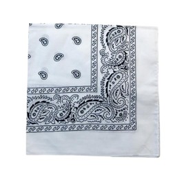 Mechaly Extra Large Quality Polyester Paisley Print Bandana 27 x 27 Inches (White)