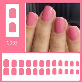 Pink Press on Nails Short Square False Nails with Designs Bright Pink Artificial Nails Glossy pink Fake Nails Cute Full Cover Reusable Spring Summer Stick on Nails Nails for Women Girls Manicure 24Pcs