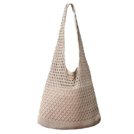 Stizimn Crochet Bags for Women Summer Beach Tote Bag Aesthetic Tote Bag Hippie Bag Knit Bag (Khaki)