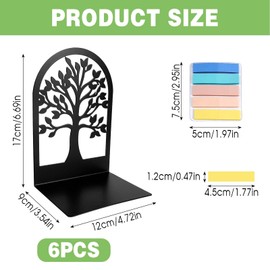 TOTSUN 3 Pairs Bookends for Shelves Metal Bookends Tree Design Macaroon Heavy Duty Metal Book Ends with Coloured Sticky Notes for Workspace Home Office or School