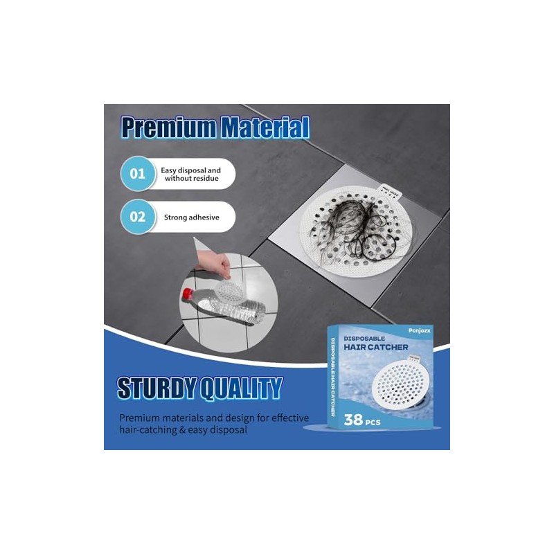 Disposable Shower Drain Hair Catcher 38 Pack, Peel and Stick