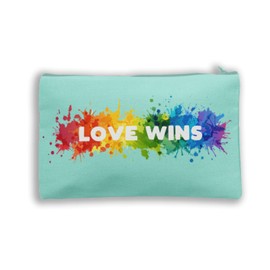Pink Positive Love Wins rainbow Toiletry Bag | LGBTQI+ Pride Rainbow Colours Slogan Gift