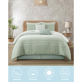 LANCO MODERN LIFESTYLE 100% Cotton Comforter Set Queen, Gorgeous Geometric Jacquard, Sage Soft Lightweight Bedding Set for All Seasons, Bedskirt, Pillow Shams and Decor Pillows
