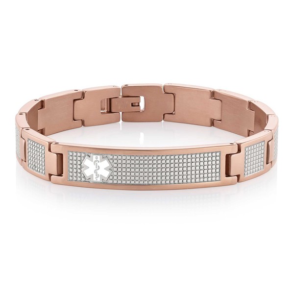 American Medical ID – Lynx Shine Medical ID Alert Bracelet – Rose Gold Tone Over Stainless Steel, for 6-7" wrist, 3 Lines Personalized Engraving Included