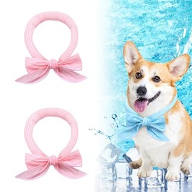 MEWMI&WANGW 2 Pcs Dog Cooling Bandanas, Ice Crystals for Dog Fast Cooling, Pink, 37.6 inches, Polyester Blend, Summer